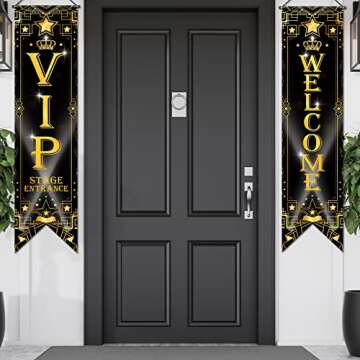 Blulu VIP Party Decorations Roaring 20s Movie Night Party Decorations Movie Night Banner VIP Porch Sign Movie Theater Banner Now Showing Hanging Porch Sign 1920s Party Decorations Supplies (Black)