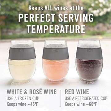 Host Wine Freeze Cup Set of 2 - Plastic Double Wall Insulated Wine Cooling Freezable Drink Vacuum Cup with Freezing Gel, Glasses for Red and White Wine, 8.5 oz Grey - Gift Essentials