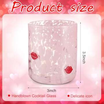 Skylety 2 Pcs Valentine's Day Icon Juice Glass Wine Stemless Glass Valentine's Day Double Old Fashioned Icon Hand Blown Cocktail Glass 14-ounce Couple for Women Home Decor Lovely Water Glasses Gifts