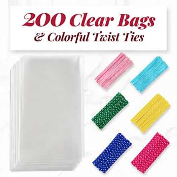 Prestee 200 Pack Clear Cellophane Bags for Favors - Transparent Goodie Bags for Birthday Party, 6x10 Inch Clear Bags with 4-Inch Twist Ties - Candy, Treat, Cookie Bags for Gift Giving