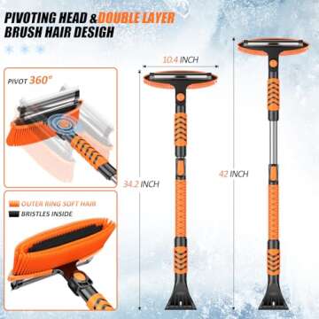 42" Ice Scraper and Extendable Snow Brush, Detachable Snow Scraper with Foam Grip and 180° Pivoting Brush Head for Car Windshield, Car Auto Truck SUV, Vehicle