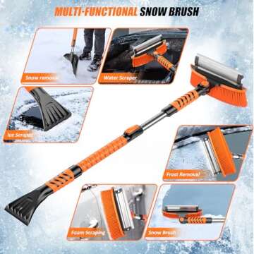 42" Ice Scraper and Extendable Snow Brush, Detachable Snow Scraper with Foam Grip and 180° Pivoting Brush Head for Car Windshield, Car Auto Truck SUV, Vehicle