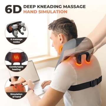 Neck Massager with Heat, 6D Shiatsu Shoulder Massager, Kneading Back Massager for Pain Relief Deep Tissue, Massage Pillow for Body Leg Waist, Relax Massager for Women Men Father Mother Day, Dark Grey