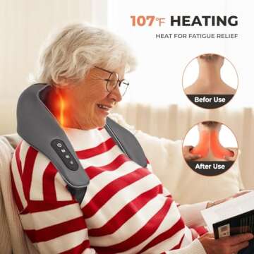 Neck Massager with Heat, 6D Shiatsu Shoulder Massager, Kneading Back Massager for Pain Relief Deep Tissue, Massage Pillow for Body Leg Waist, Relax Massager for Women Men Father Mother Day, Dark Grey