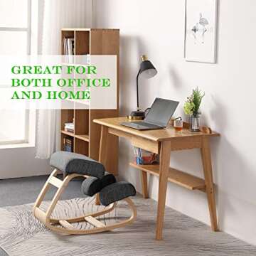 Kneeling Chair, Ergonomic Desk Chair for Office Home - Solid Wood Rocking Chair with High-Resilience Foam Seat Cushions - Improve Your Posture with Angled Rocking Stool