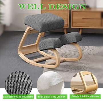 Kneeling Chair, Ergonomic Desk Chair for Office Home - Solid Wood Rocking Chair with High-Resilience Foam Seat Cushions - Improve Your Posture with Angled Rocking Stool