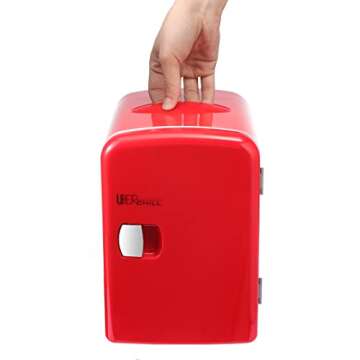 Uber Appliance UB-CH1-RED, Skin Care, Beauty, Makeup, Cosmetics Storage | Skincare Bedroom | Portable Mini Fridge Cooler and Warmer, 9 x 7 x 10.5 inches, Red