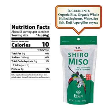 Eden Organic Shiro Miso, Sweet White Miso Paste, Less Sodium, Koji Fermented Rice and Non-GMO Soybeans, Traditionally Made in Japan, 12.1 oz