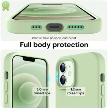 LOVE 3000 Designed for iPhone 12 Case/iPhone 12 Pro Case, Premium Silicone with [Soft Anti-Scratch Microfiber Lining] Shockproof Protective Phone Case for Men Women Girls 6.1", Matcha