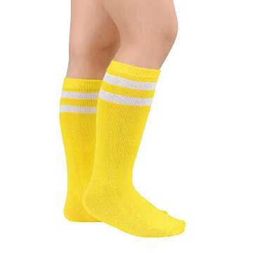 American Trends Kids Soccer Socks Knee High Socks for Toddler Boys Girls Youth School Uniform Stripes Cotton Sport Long Tube Sock Yellow White