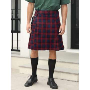 Mens Utility Kilt Scottish Tartan Apparel Black & Irish Hybrid Royal Stewart Pockets Kilts