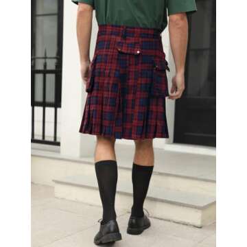 Mens Utility Kilt Scottish Tartan Apparel Black & Irish Hybrid Royal Stewart Pockets Kilts