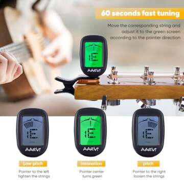 Clip On Guitar Tuner for All Instruments, Acoustic/Electric Guitar, Ukulele, Bass, Violin, Banjo, Large Clear LCD Display for Guitar Tuning, Chromatic Tuner, 4 Pack Guitar Picks Included