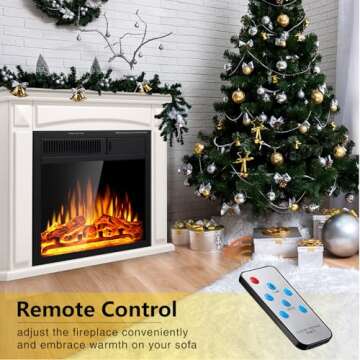 R.W.FLAME 27” Electric Fireplace Mantel Wooden Surround Firebox, TV Stand with Freestanding Electric Fireplace, Remote Control, Adjustable Led Flame, 750W/1500w White