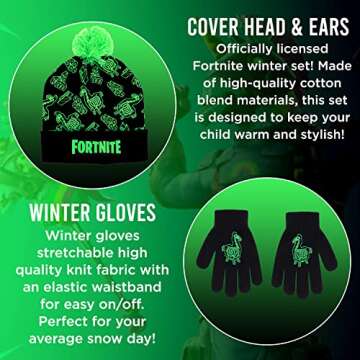 FORTNITE Boys Winter Beanie Hat and Snow Gloves for Boys 2 Piece Set