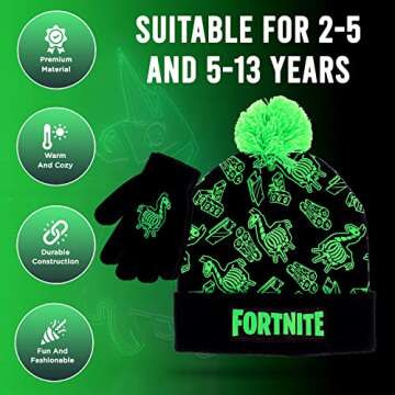 FORTNITE Boys Winter Beanie Hat and Snow Gloves for Boys 2 Piece Set