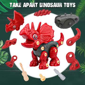 Sanlebi Toy for 4 5 6 7 Year Old Boys Take Apart Dinosaur Toys for Kids Building Toy Set with Electric Drill Construction Engineering Play Kit STEM Learning for Boys Girls Age 3 4 5 Year Old