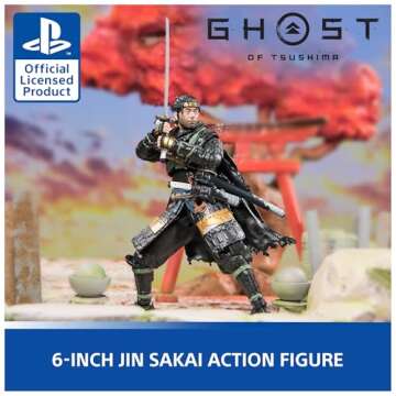 PlayStation, Ghost of Tsushima, 6” Jin Sakai Samurai Action Figure & 2 Accessories, The Shapes Collection, for PS5 Fans & Collectors Ages 17+