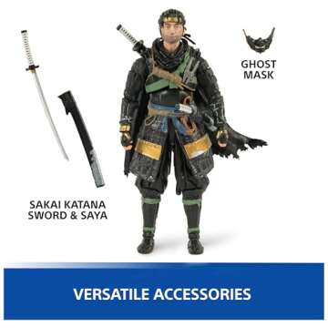 PlayStation, Ghost of Tsushima, 6” Jin Sakai Samurai Action Figure & 2 Accessories, The Shapes Collection, for PS5 Fans & Collectors Ages 17+