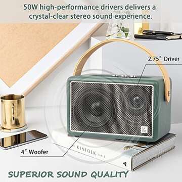 Vintage Bluetooth Speaker, KONEX 40W Leather Portable Wireless Speaker, Bluetooth 4.2 Heavy Bass Music Player, 20H Long Playtime, Outdoor Speaker for Home, Office, Party, Gift for Friend