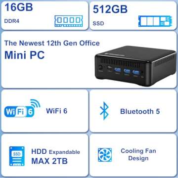 DREAMFYRE Mini PC 12th Gen N95 CPU (Up to 3.4GHz) 16GB LPDDR4 512GB SSD Mini Computer Small PC WiFi-6 Bluetooth5 3*HDMI 2.0/3*USB 3.0/typeC/4K@60Hz for Education/Office/Business