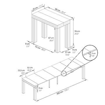 Mobili Fiver, First, Extendable Console Table 17.7(120) x35.4 in, Oak, for 4-14 People, Space-Saving Dining Table, Italian Furniture