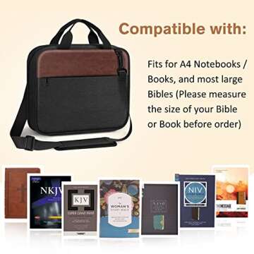 FINPAC Extra Large Bible Cover, Carrying Book Case Church Bag Bible Protective with Detachable Shoulder Strap & Zippered Pocket, Gift for Men Women, Black & Brown