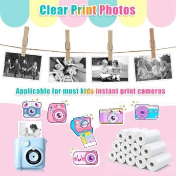 12 Rolls Instant Print Paper for Kids Instant Camera Print- Hikkon Thermal Print Refill Paper Rolls Photo Print HD Printing for Most Kids Camera(White)