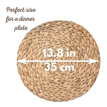 The Baldwin Barn Woven Placemats - Round Set of 4 Natural Water Hyacinth Braided Wicker Farmhouse Dinner Table Chargers Rattan Style (4), Brown (WHP4)