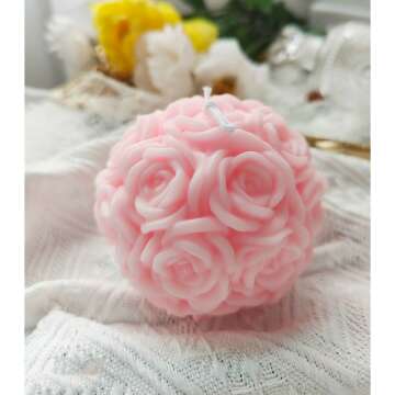 Rose Ball Shaped Scented Candle - Handmade Soy Wax Aroma Art