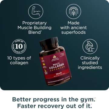 Ancient Nutrition Advanced Collagen Protein Muscle with Probiotics, Hydrolyzed Collagen Peptides Supports Healthy Body Composition* and Muscle Building*, 90 Count