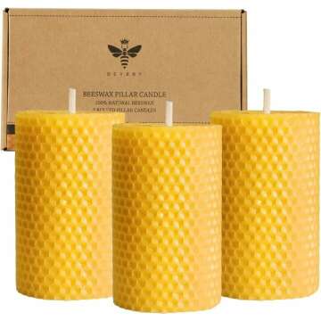 Elegant Handmade Beeswax Pillar Candles - Set of 3 for Cozy Home Decor