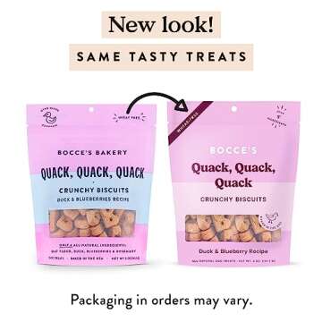 Bocce's Bakery Oven Baked Quack, Quack Treats for Dogs, Everyday Wheat-Free Dog Treats, Made with Real Ingredients, in The USA, All-Natural Duck & Blueberry Biscuits, 5 oz