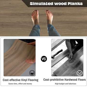 Oxdigi Peel and Stick Vinyl Flooring Roll 15.7"x 118"/13 Sq.Ft, Self Adhesive Vinyl Floor Tiles Wood Plank Flooring Waterproof Wear-resistant for any Room, Easy DIY Floor Coverings, Walnut Brown