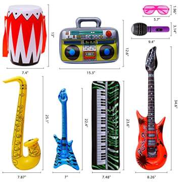 Max Fun Inflatable Rock Star Toy Set, 48pcs Inflatable Party Props for Kids 80s 90s Party Decorations Inflatable Guitars Inflate Rock Band Assortment Party Favors (Random Color)