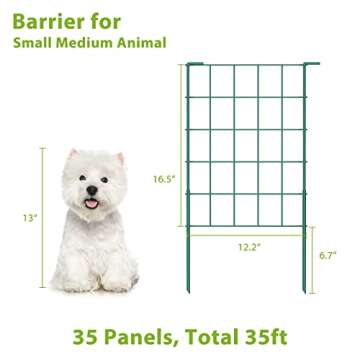 OUSHENG 35ft Green Garden Fence for Dogs - Easy Assembly Metal Animal Barrier