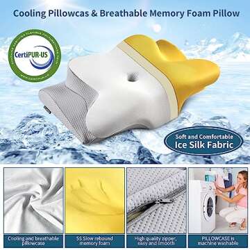 Cervical Neck Pillow - Ergonomic Bed Pillow for Neck Pain Relief, Orthopedic Contour Side Sleeper Pillow for Sleeping, Cooling Memory Foam Pillows for Back & Stomach Sleepers with Pillowcase