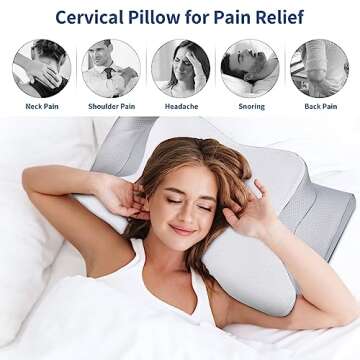 Cervical Neck Pillow - Ergonomic Bed Pillow for Neck Pain Relief, Orthopedic Contour Side Sleeper Pillow for Sleeping, Cooling Memory Foam Pillows for Back & Stomach Sleepers with Pillowcase