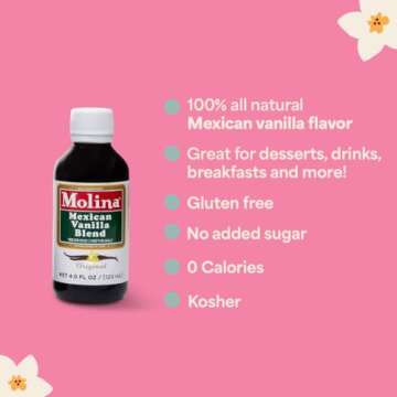 Molina Mexican Natural Vanilla Blend with Pure Vanilla Extract, 16 Fl Oz. (4 Pack of 4oz Bottles)