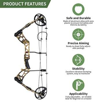 WUXLISTY Compound Bow and Arrow for Adult and Beginner, Hunting Bow Archery Set, Right Hand, 30-70 Lbs Draw Weight, 23.5”-31” Draw Length, 5 Pins Bow Sight with Accessories, Snake Camo