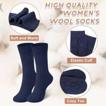 YSense 5 Pairs Women's Wool Socks - Thick, Cozy Winter Gifts