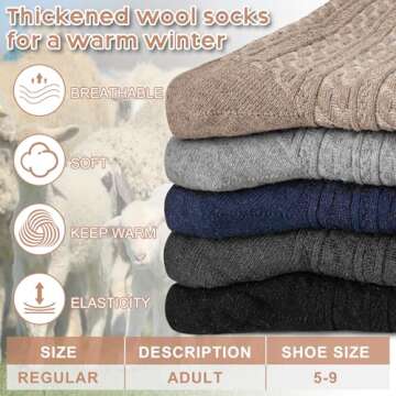 Warm Wool Socks for Women - 5 Pairs for Winter