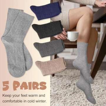 Warm Wool Socks for Women - 5 Pairs for Winter