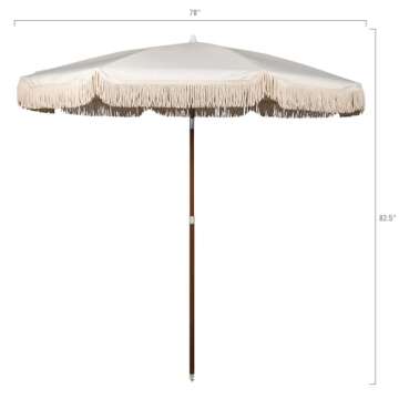 BEACH STATE Summerland 6.5 Feet Beach Umbrella with Fringe - Patio Umbrella - Outdoor Umbrella - UV50+ Sun Protection