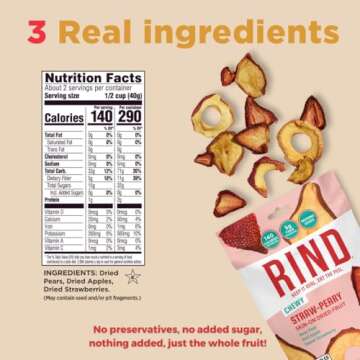 RIND Snacks | Straw-Peary | Strawberry, Apple, & Pear | Dried Fruit Superfood | Chewy Snack | No Sugar Added | All Natural | High in Fiber | Gluten Free | Vegan | Paleo | Fruit Snacks | 3 oz | 3 Pack