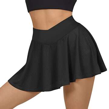 RUUHEE Women Crossover Pleated Tennis Skirt with Pockets Lightweight Running Golf Sports Skorts(Medium,Black-3)