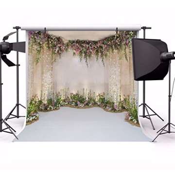 Leyiyi 8x8ft Photography Background Wedding Ceremony Backdrop Marriage Engagement Celebration Flower Blossom Arch Door 3D Hall Decoration Sequins Shine Flower Photo Portrait Vinyl Studio Prop