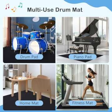 Drum Rug, 4X5.3FT Drum Mat Drum Carpet with Non-Slip Grip Bottom, Soundproof Music Rug, Tightly Woven Drum Pad for Jazz Drum & Electric Drum Set, Ideal Gift for Drummers, Drum Accessories, Black