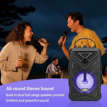 Portable Bluetooth Speaker with Microphones, Portable Bluetooth Karaoke Speaker with RGB Multi-Colors Rhythm Lights, Supports TWS/USB/TF/FM/AUX for Home Party