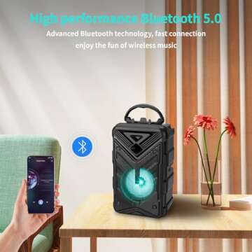 Portable Bluetooth Speaker with Microphones, Portable Bluetooth Karaoke Speaker with RGB Multi-Colors Rhythm Lights, Supports TWS/USB/TF/FM/AUX for Home Party